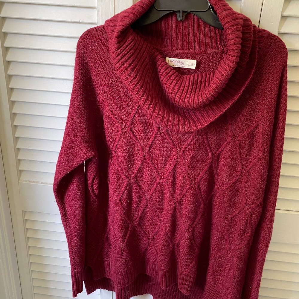 Maroon Cowl Neck Sweater, XL